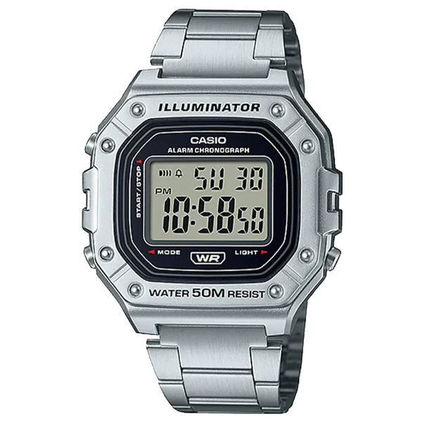 Casio Illuminator Silver Stainless Steel Black Dial Quartz Watch for Gents - W-218HD-1AVDF(AG)