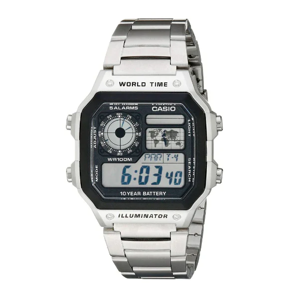 Casio Illuminator Silver Stainless Steel Silver Dial Quartz Watch for Gents - CASIO AE-1200WHD-1AVDF