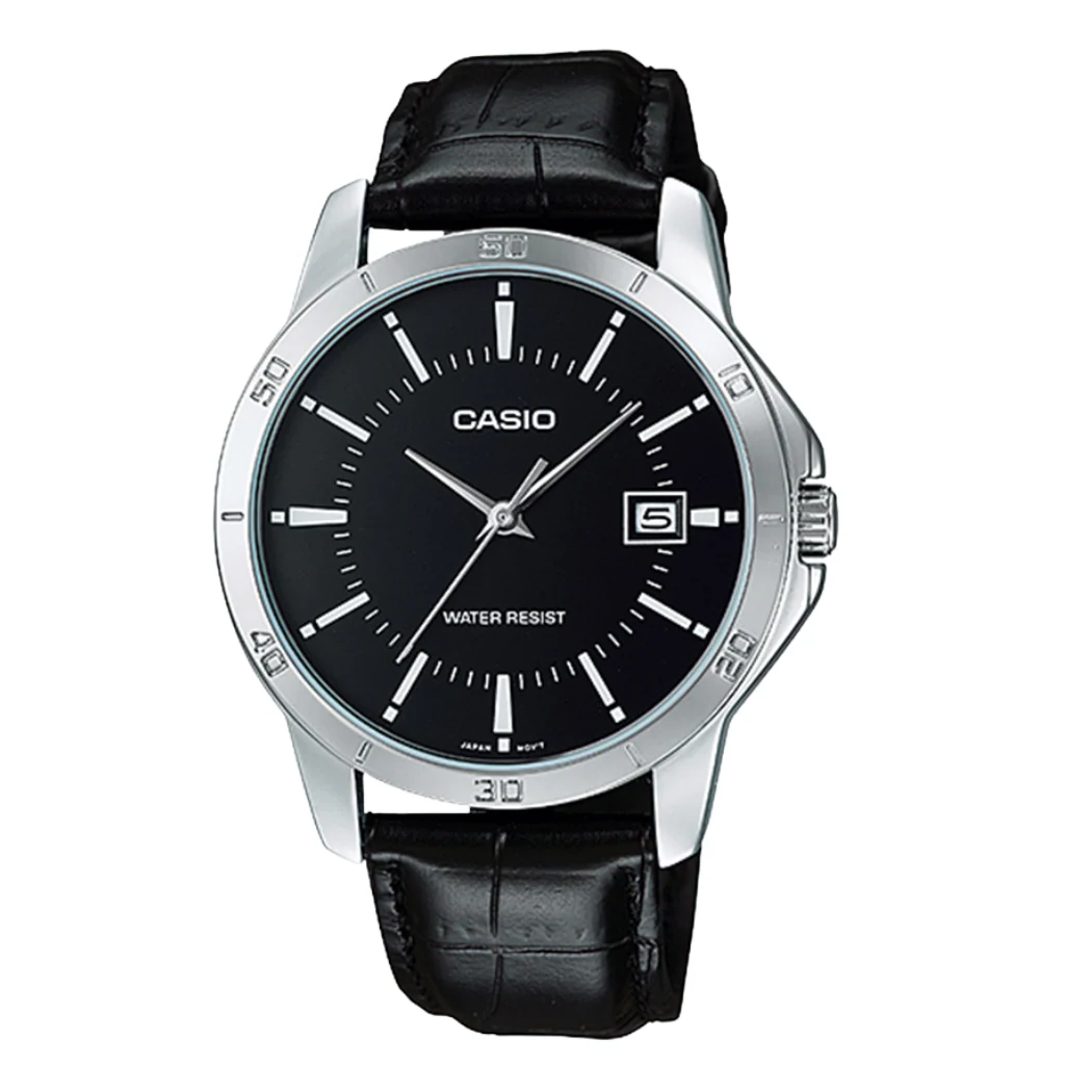 Casio Men's Classic Analog Watch – Black Dial, Leather Strap – MTP-V004L-1AUDF