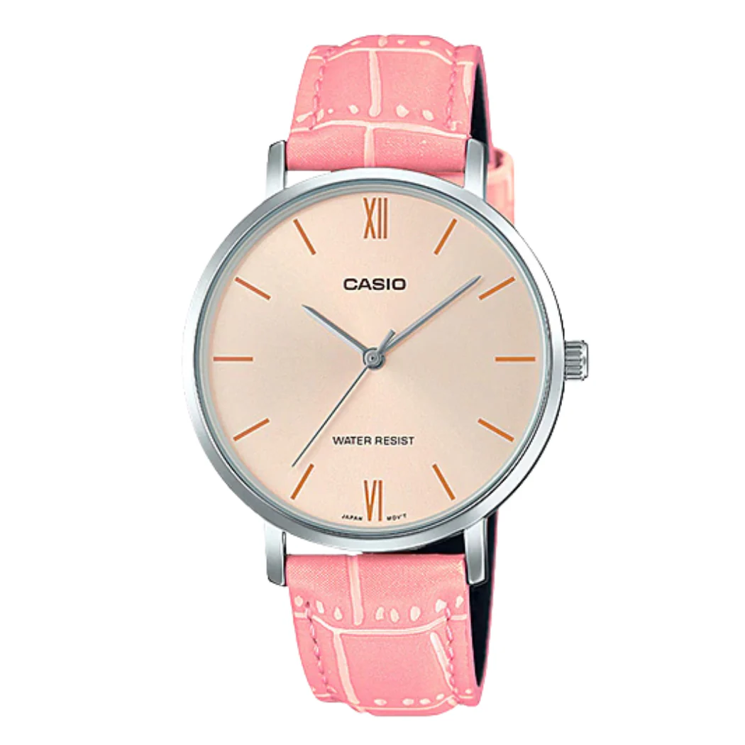 Casio Pink Leather Strap Pink Dial Quartz Watch for Ladies - LTP-VT01L-4BUDF