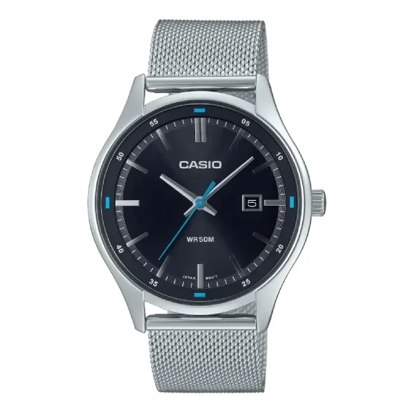 Casio Silver Mesh Bracelet Black Dial Quartz Watch for Gents - MTP-E710M-1AVDF