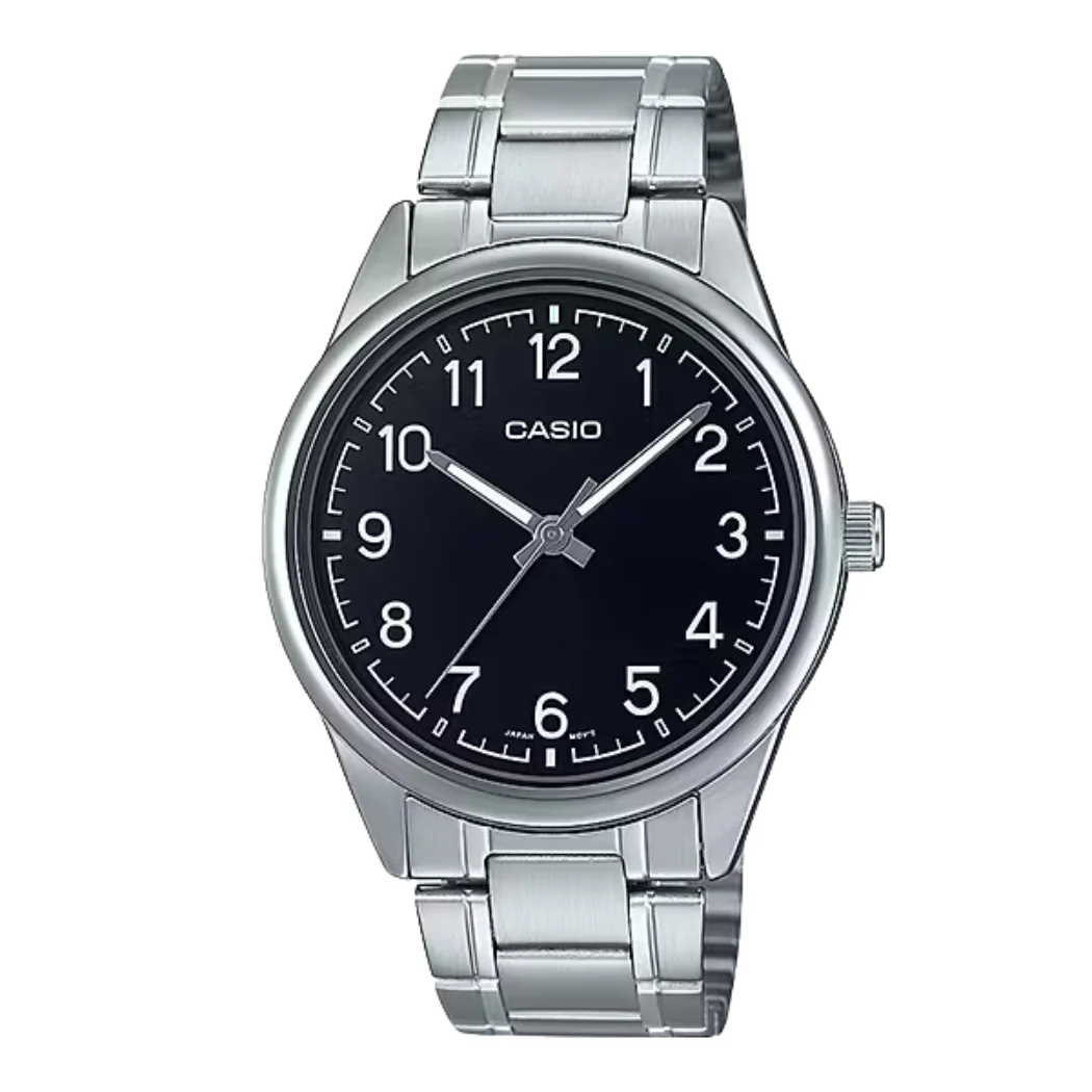 Casio Silver Stainless Steel Black Dial Quartz Watch for Gents - CASIO MTP-V005D-1B4UDF