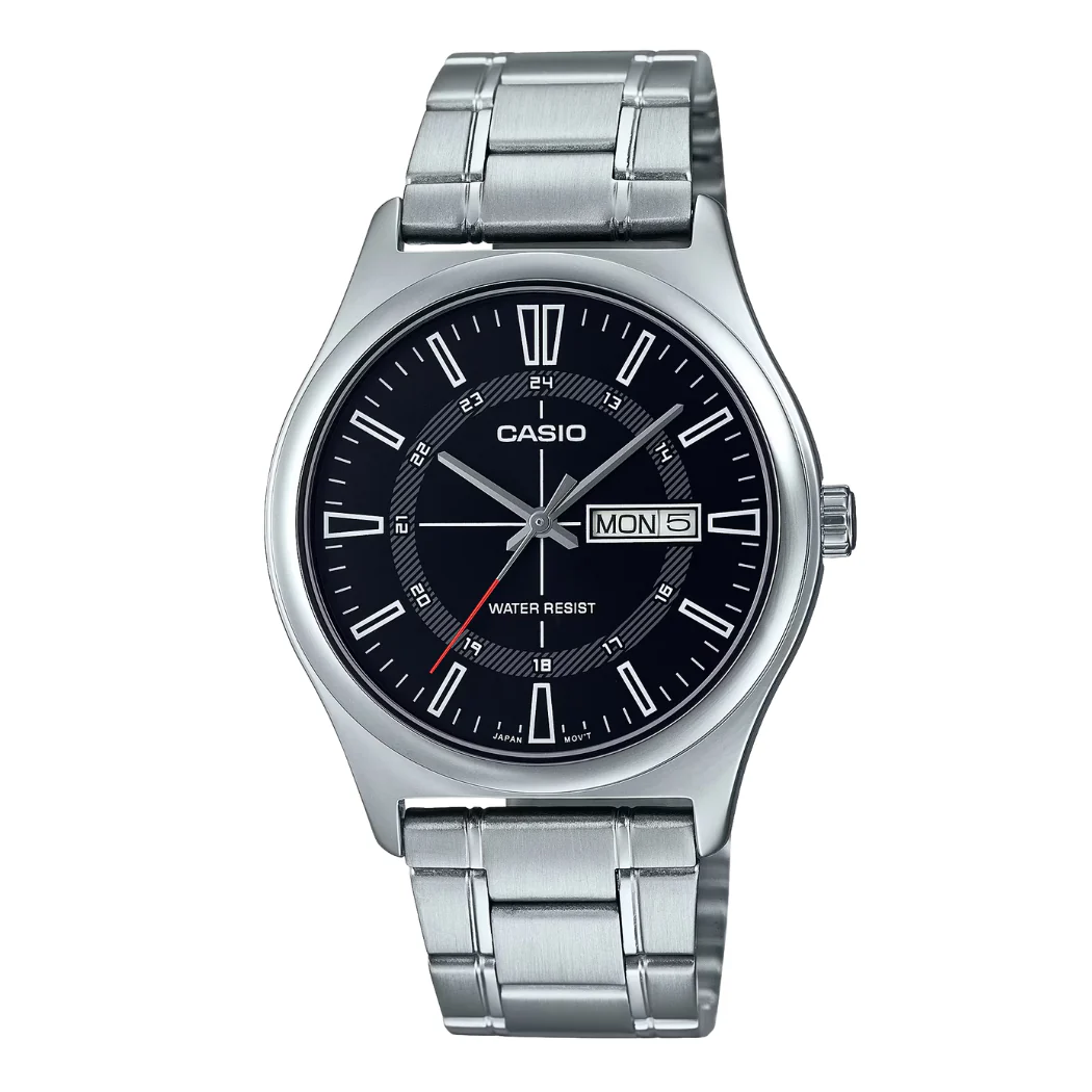 Casio Silver Stainless Steel Black Dial Quartz Watch for Gents - CASIO MTP-V006D-1CUDF