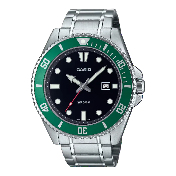 Casio Silver Stainless Steel Black Dial Quartz Watch for Gents - MDV-107D-3AVDF