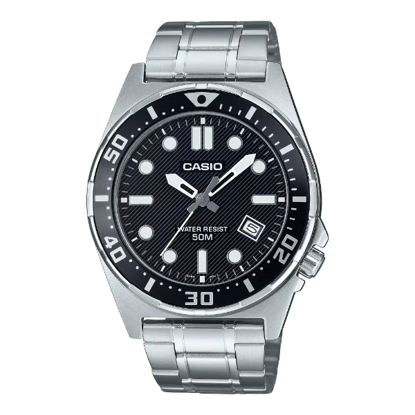 Casio Silver Stainless Steel Black Dial Quartz Watch for Gents - MTD-135D-1AVDF