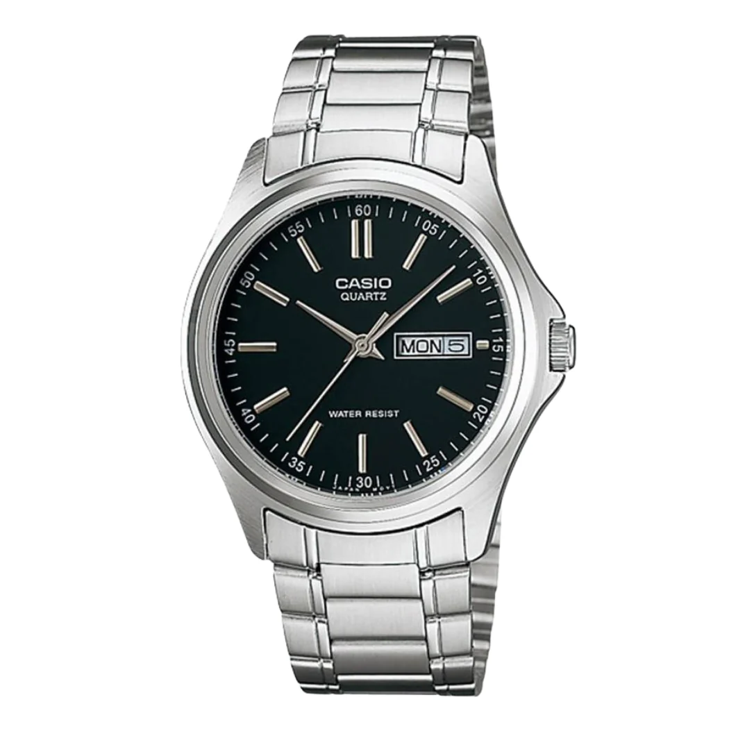 Casio Silver Stainless Steel Black Dial Quartz Watch for Gents - MTP-1239D-1AVD