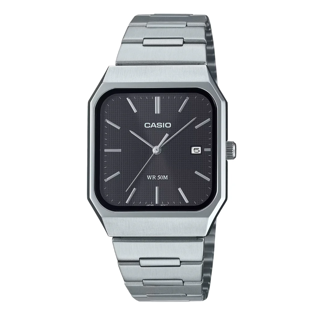 Casio Silver Stainless Steel Black Dial Quartz Watch for Gents - MTP-B185D-1AVDF