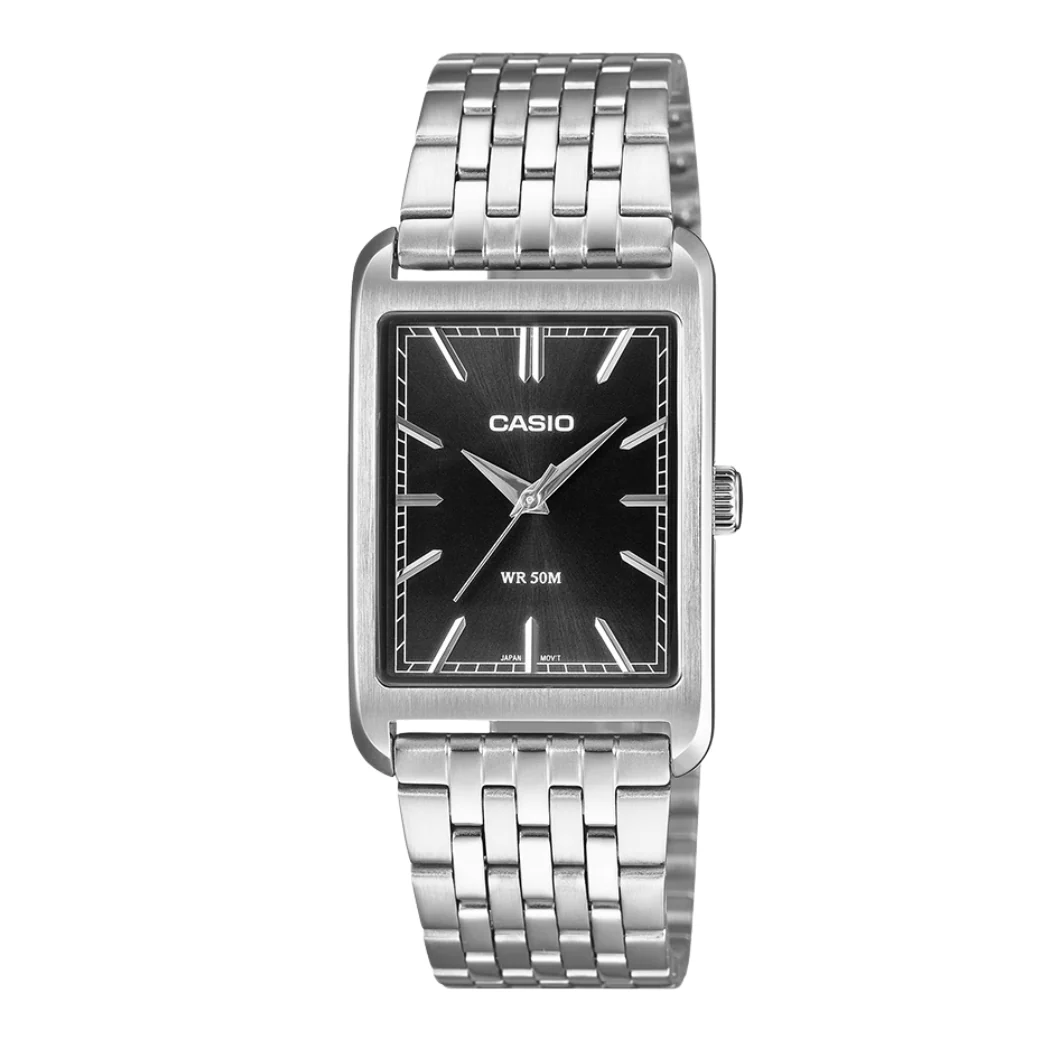 Casio Silver Stainless Steel Black Dial Quartz Watch for Gents - MTP-B215D-1AVDF