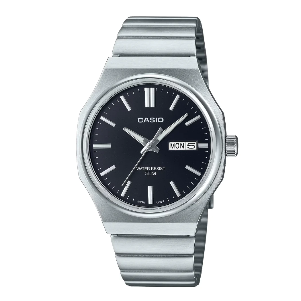 Casio Silver Stainless Steel Black Dial Quartz Watch for Gents - MTP-E735D-1AVDF