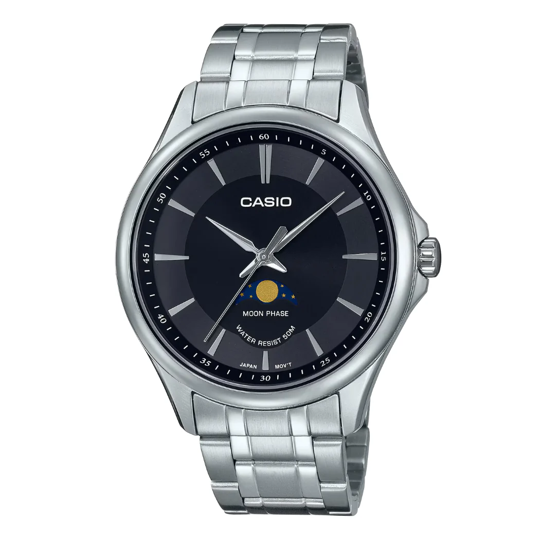 Casio Silver Stainless Steel Black Dial Quartz Watch for Gents - MTP-M100D-1AVDF