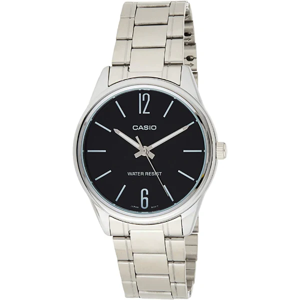 Casio Silver Stainless Steel Black Dial Quartz Watch for Gents - MTP-V005D-1BUDF AG