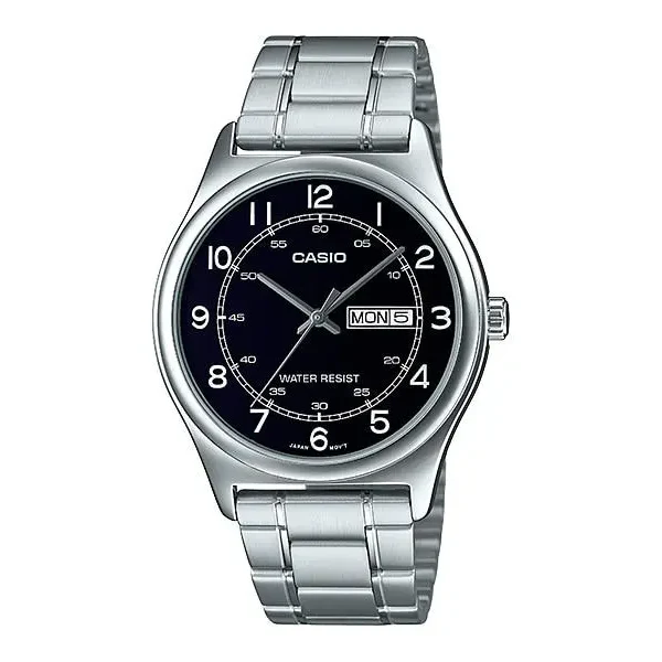 Casio Silver Stainless Steel Black Dial Quartz Watch for Gents - MTP-V006D-1B2UDF