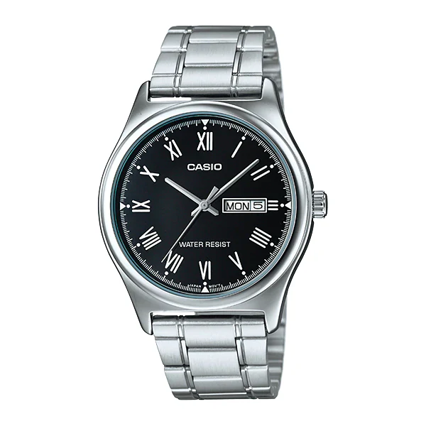 Casio Silver Stainless Steel Black Dial Quartz Watch for Gents - MTP-V006D-1BUDF
