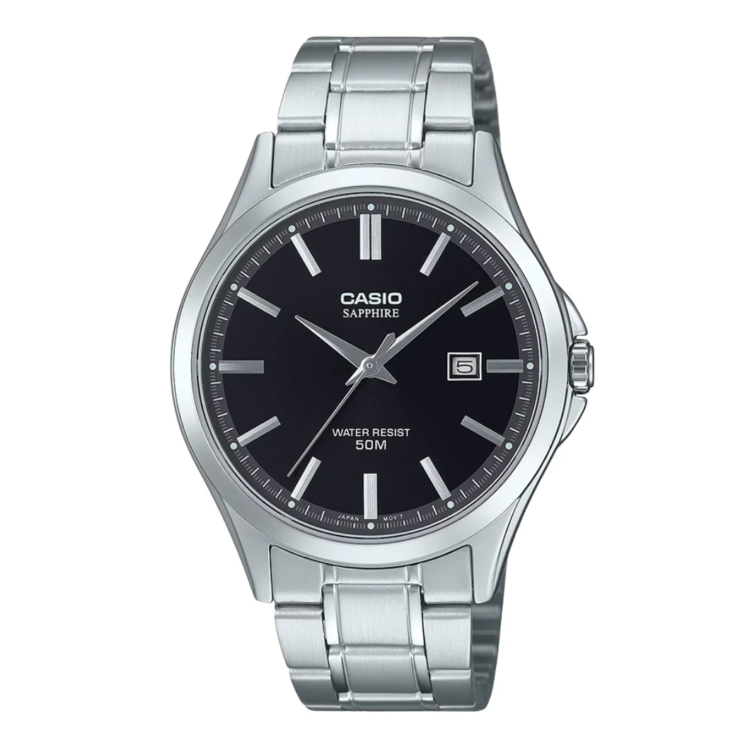 Casio Silver Stainless Steel Black Dial Quartz Watch for Gents - MTS-115D-1AVDF