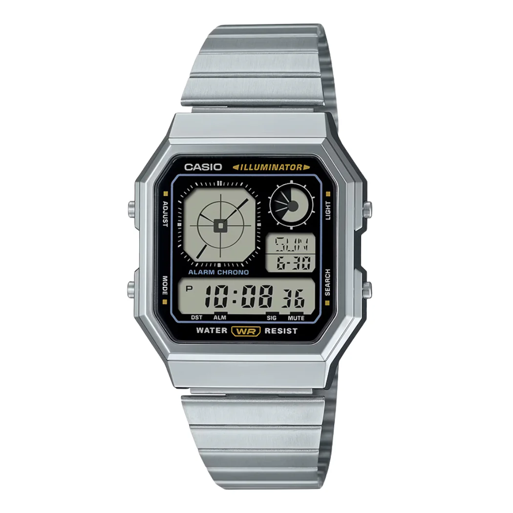 Casio Silver Stainless Steel Black Dial Quartz Watch for Ladies - CASIO A-130WE-1ADF