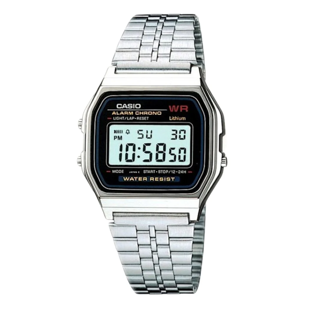 Casio Silver Stainless Steel Black Dial Quartz Watch for Ladies - CASIO A-A159W-N1DF