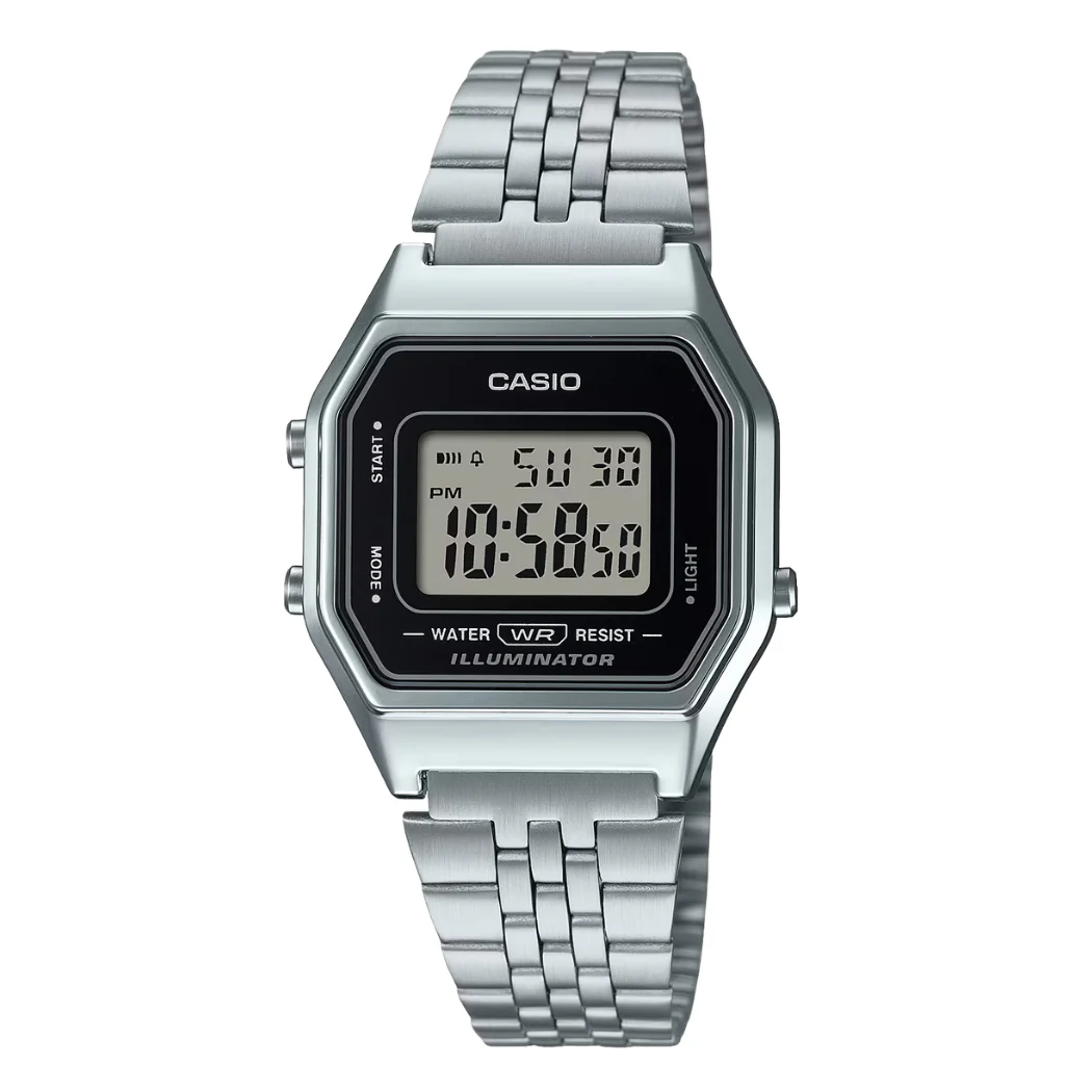 Casio Silver Stainless Steel Black Dial Quartz Watch for Ladies - Casio LA-680WA-1DF(AG)