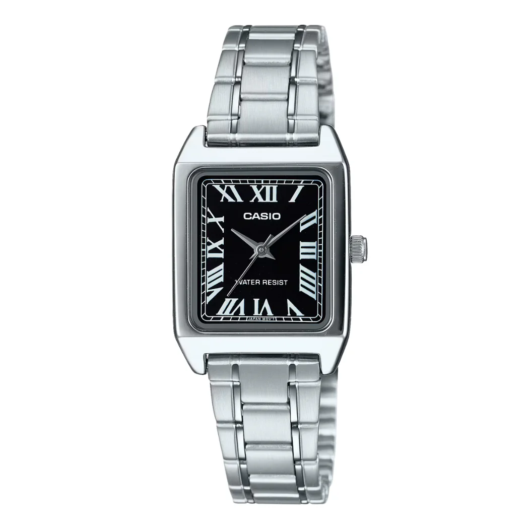 Casio Silver Stainless Steel Black Dial Quartz Watch for Ladies - CASIO LTP-V007D-1BUDF