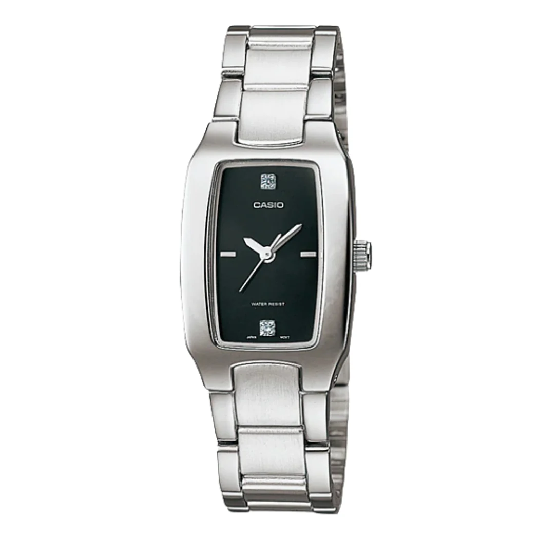 Casio Silver Stainless Steel Black Dial Quartz Watch for Ladies - LTP-1165A-1C2DF
