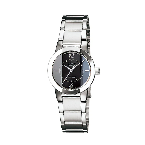 Casio Silver Stainless Steel Black Dial Quartz Watch for Ladies - LTP-1230D-1CDF
