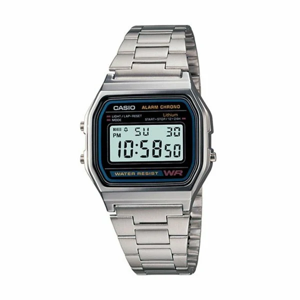 Casio Silver Stainless Steel Black Dial Quartz Watch for Unisex - A158WA-1DF(AG)
