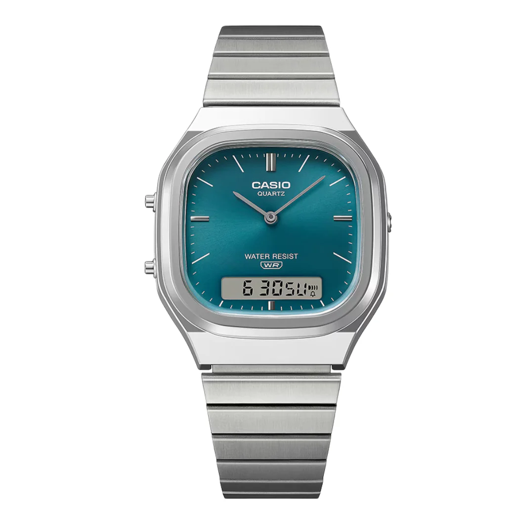 Casio Silver Stainless Steel Blue Dial Quartz Watch for Gents - AQ-240E-3ADF