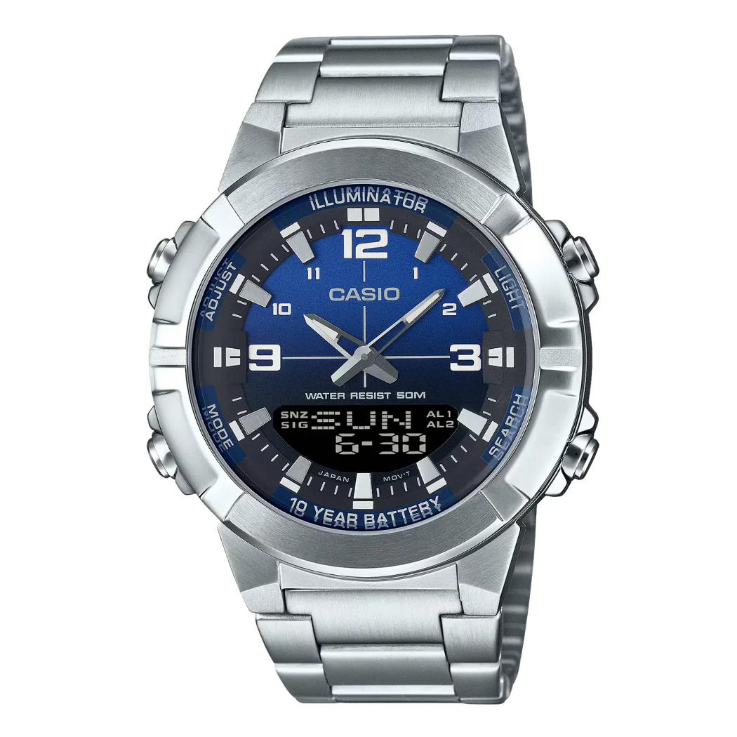 Casio Silver Stainless Steel Blue Dial Quartz Watch for Gents - CASIO AMW-870DA-2A1VDF