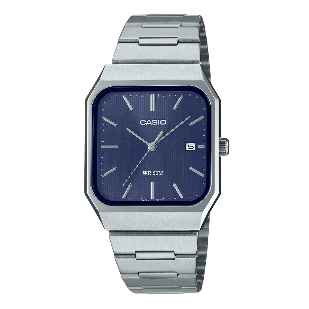 Casio Silver Stainless Steel Blue Dial Quartz Watch for Gents - CASIO MTP-B185D-2A1VDF