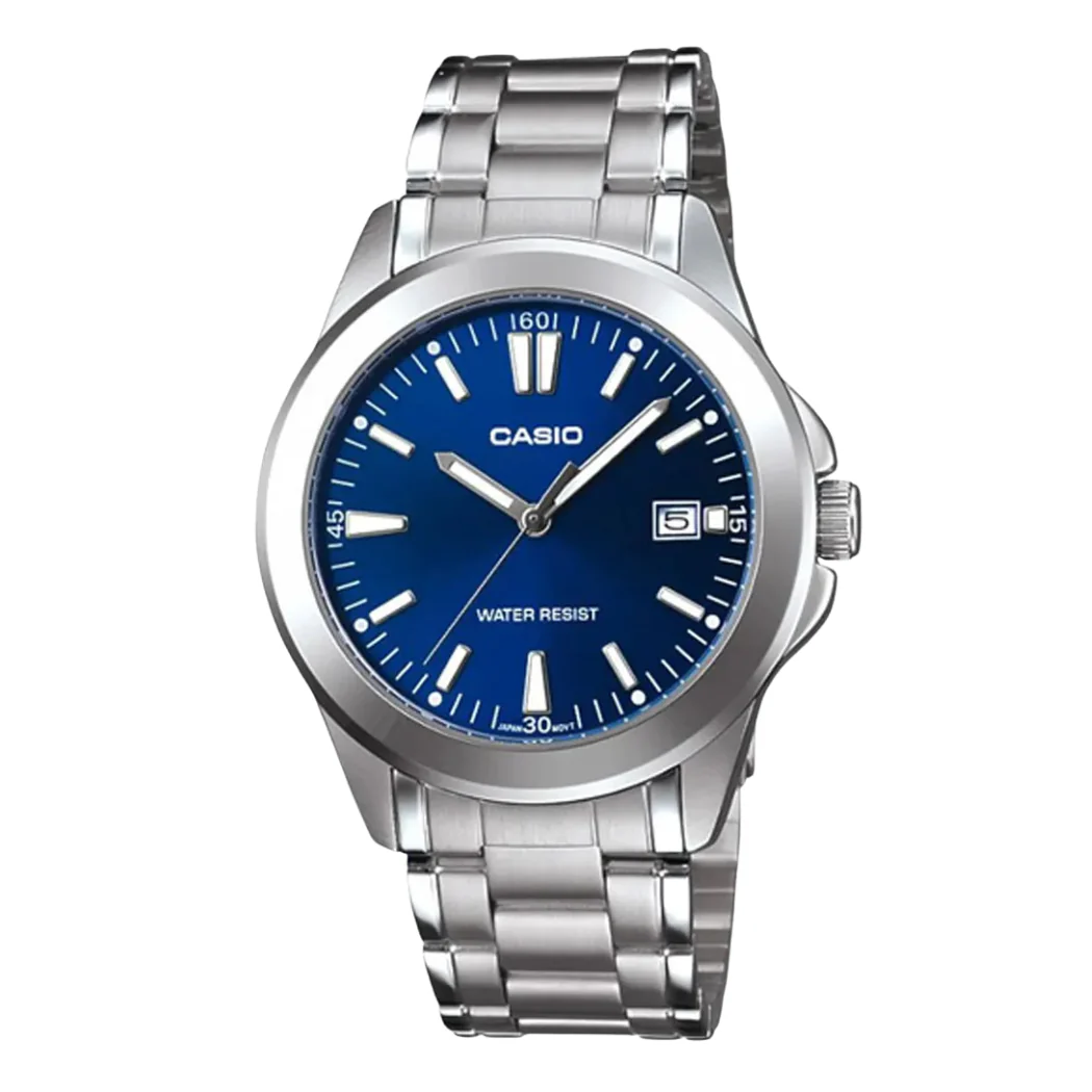 Casio Silver Stainless Steel Blue Dial Quartz Watch for Gents - CASIO MTP-1215A-2ADF