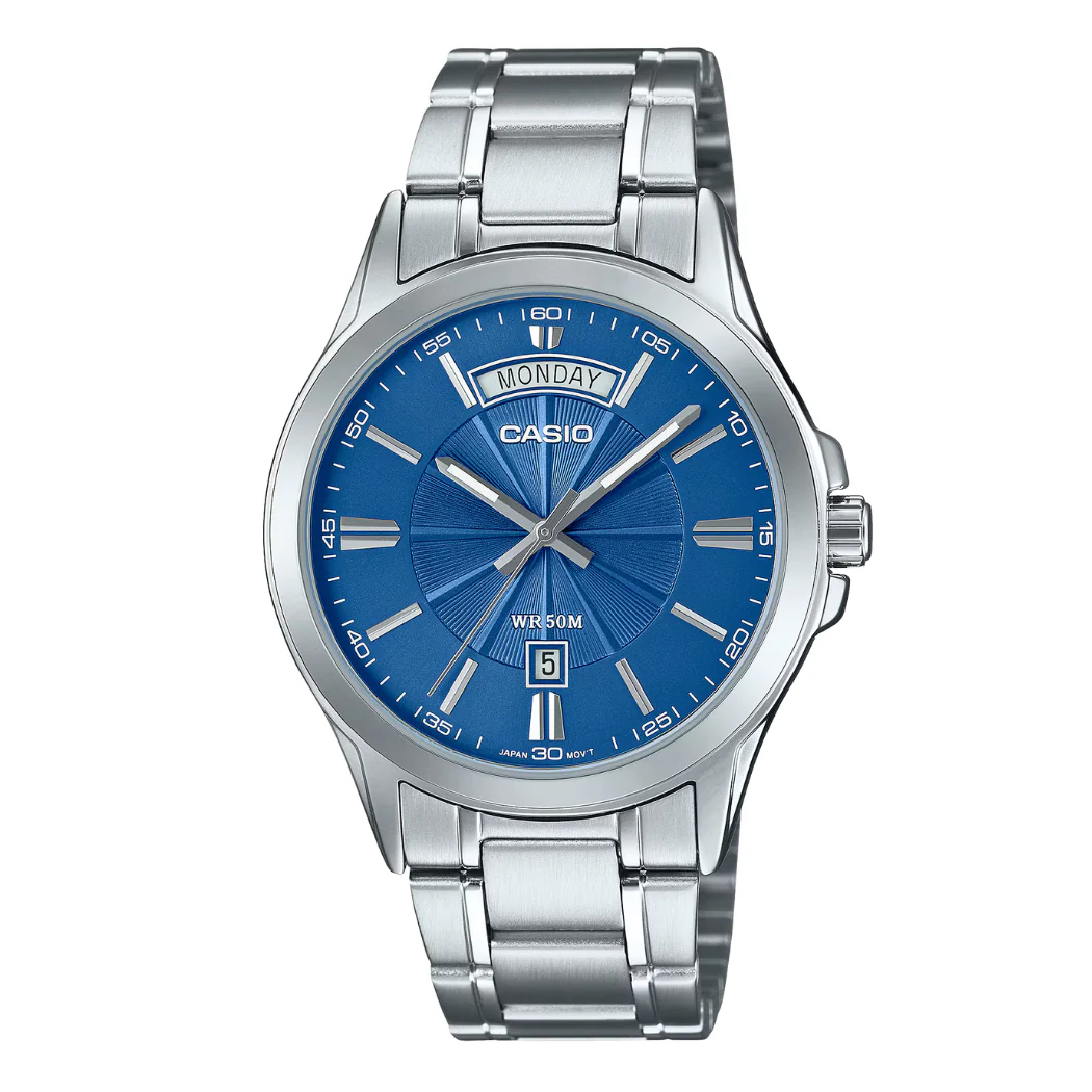 Casio Silver Stainless Steel Blue Dial Quartz Watch for Gents - CASIO-MTP-1381D-2AVDF