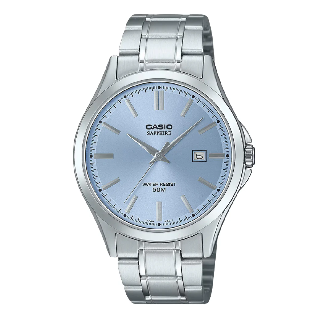 Casio Silver Stainless Steel Blue Dial Quartz Watch for Gents - CASIO MTS-115D-2A2VDF