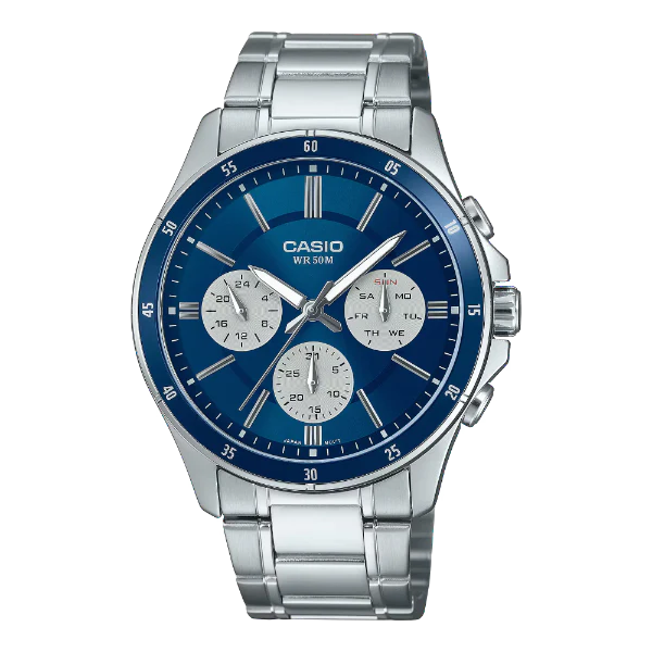 Casio Silver Stainless Steel Blue Dial Quartz Watch for Gents - MTP-1374D-2A3VDF