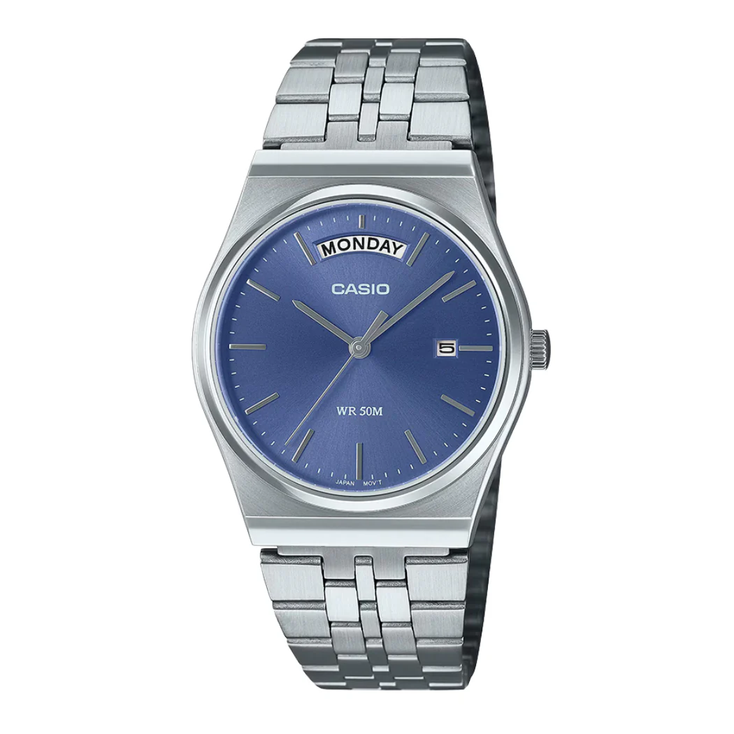 Casio Silver Stainless Steel Blue Dial Quartz Watch for Gents - MTP-B146D-2AVDF