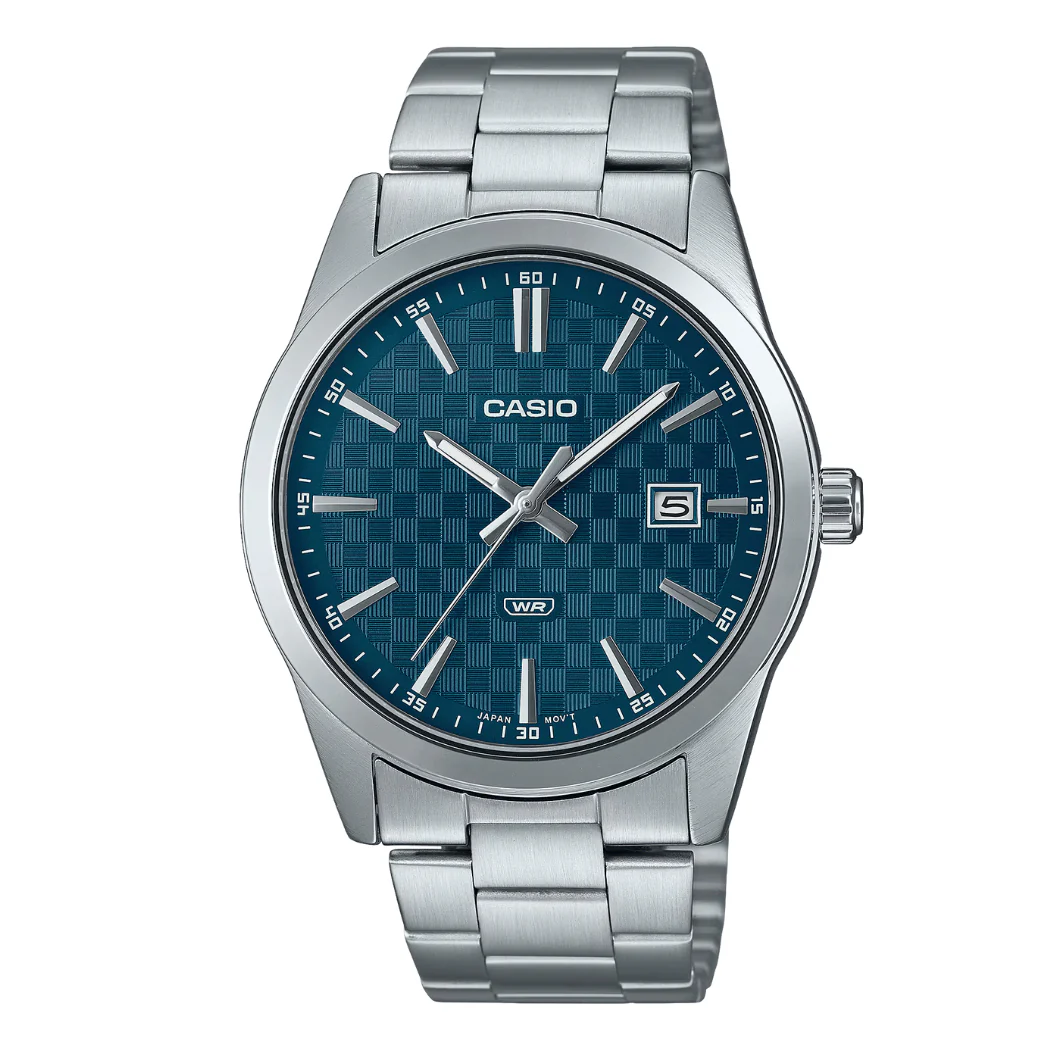 Casio Silver Stainless Steel Blue Dial Quartz Watch for Gents - MTP-VD03D-2A2UDF
