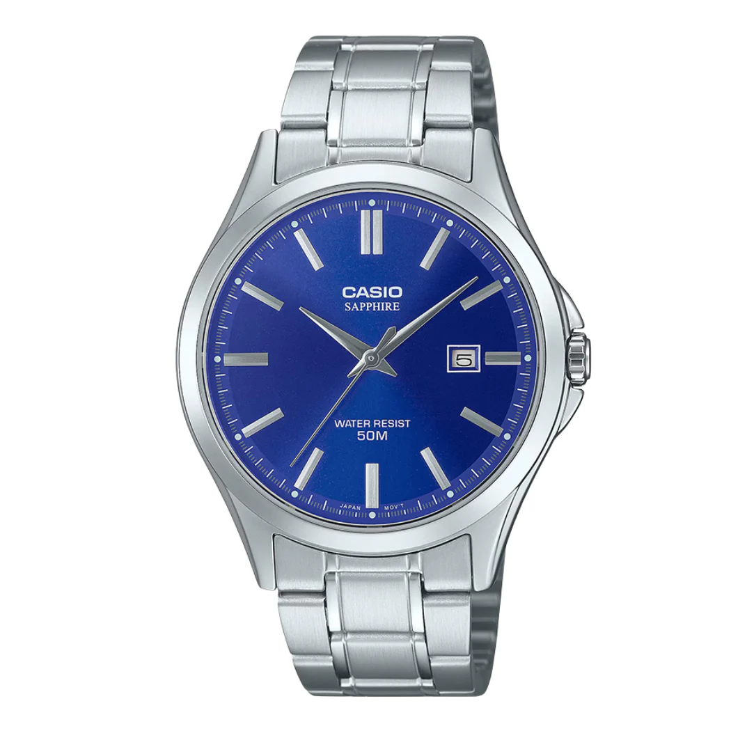 Casio Silver Stainless Steel Blue Dial Quartz Watch for Gents - MTS-115D-2A1VDF