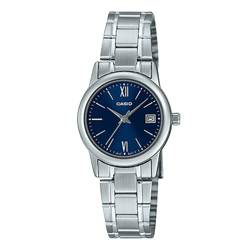 Casio Silver Stainless Steel Blue Dial Quartz Watch for Ladies - LTP-V002D-2B3UDF