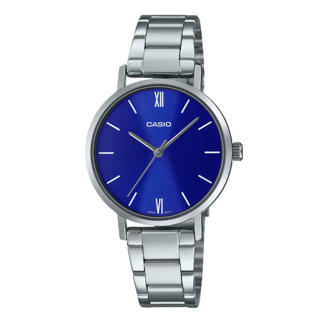 Casio Silver Stainless Steel Blue Dial Quartz Watch for Ladies - LTP-VT02D-2AUDF