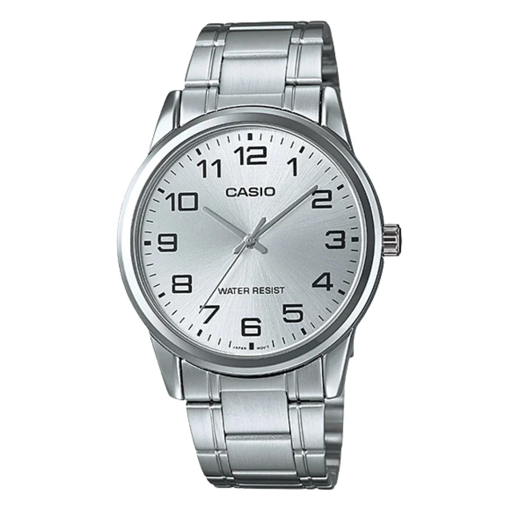 Casio Silver Stainless Steel Silver Dial Analog Quartz Watch for Men – MTP-V001D-7BUDF