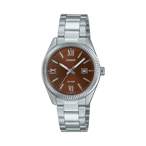 Casio Silver Stainless Steel Brown Dial Quartz Watch for Ladies - LTP-1302DD-5AVDF
