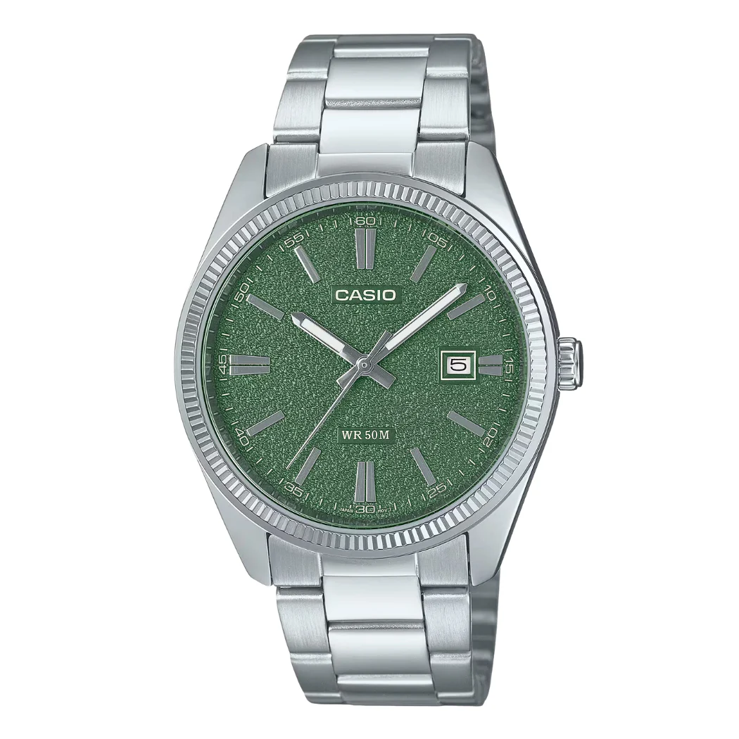 Casio Silver Stainless Steel Green Dial Quartz Watch for Gents - CASIO MTP-1302DA-3AVDF