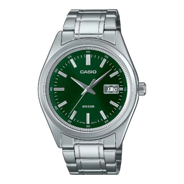 Casio Silver Stainless Steel Green Dial Quartz Watch for Gents - MTP-B180D-3AVDF