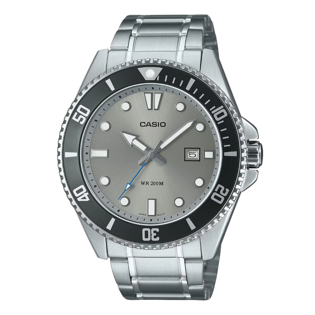 Casio Silver Stainless Steel Grey Dial Quartz Watch for Gents - CASIO MDV-107D-8AVDF