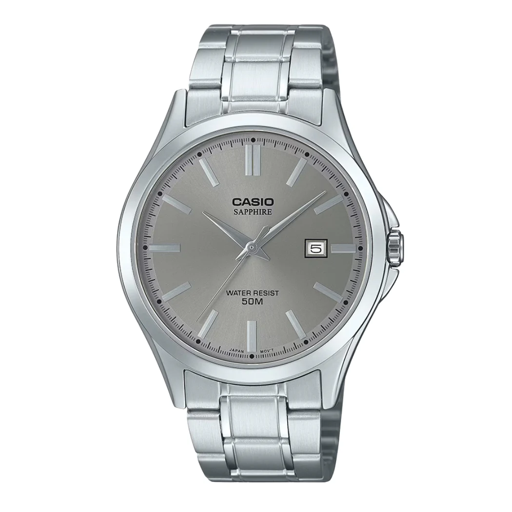 Casio Silver Stainless Steel Grey Dial Quartz Watch for Gents - CASIO MTS-115D-8AVDF