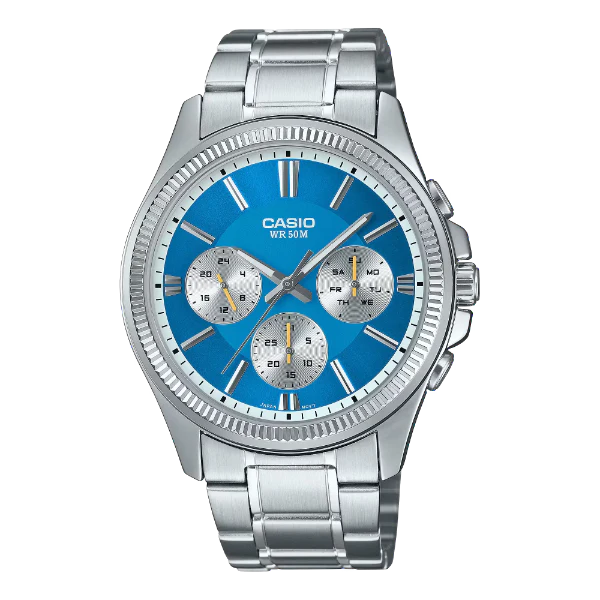Casio Silver Stainless Steel Light Blue Dial Quartz Watch for Gents - MTP-1375D-2A2VDF