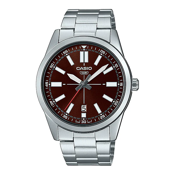 Casio Silver Stainless Steel Maroon Dial Quartz Watch for Gents - MTP-VD02D-5EUDF