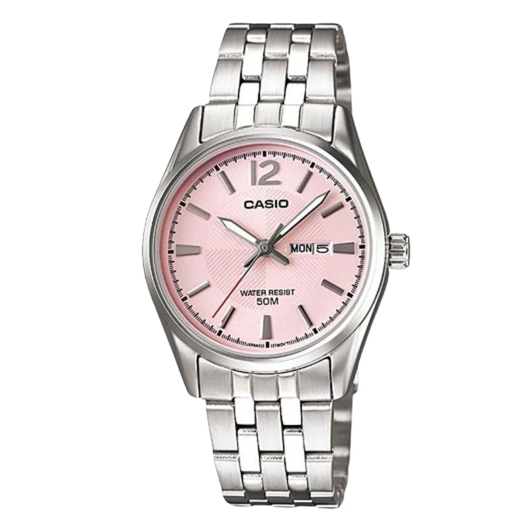 Casio Silver Stainless Steel Pink Dial Quartz Watch for Ladies - LTP-1335D-5AVDF(AG)