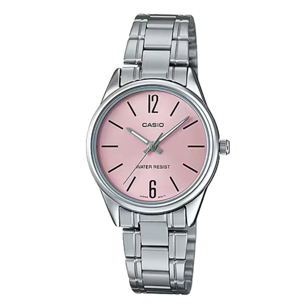 Casio Silver Stainless Steel Pink Dial Quartz Watch for Ladies - LTP-V005D-4BUDF