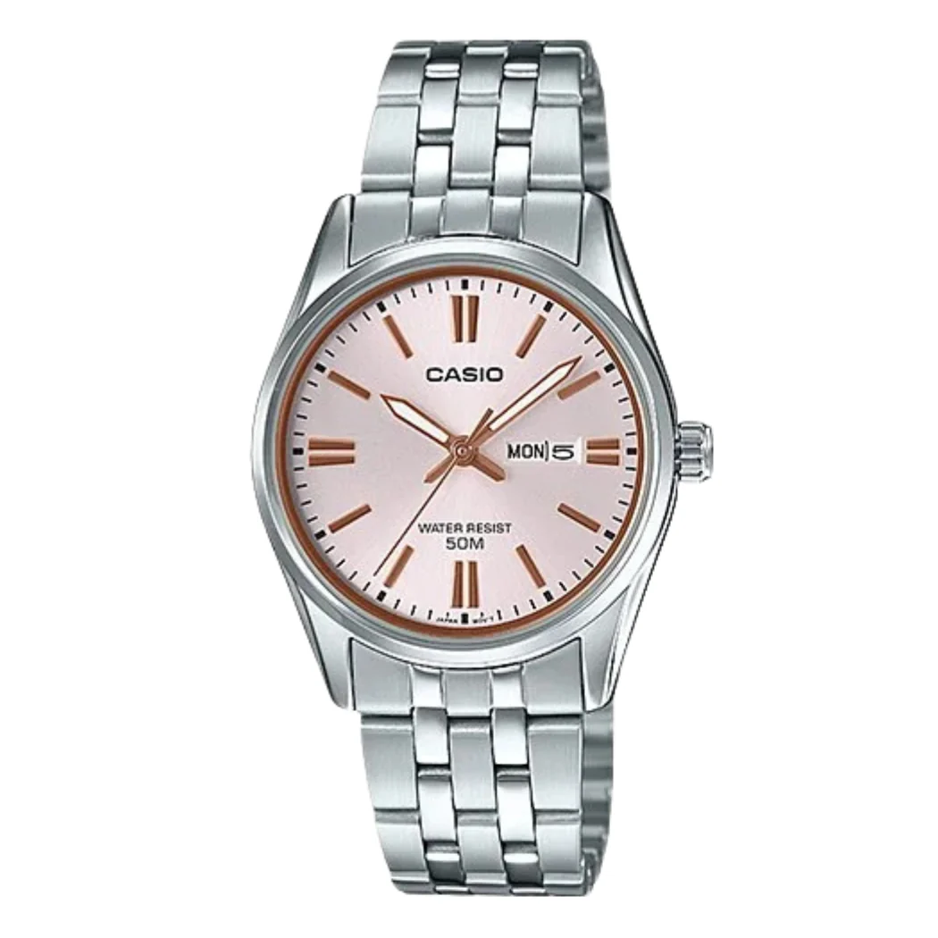 Casio Silver Stainless Steel Rose Gold Dial Quartz Watch for Ladies - LTP-1335D-4AVDF(AG)