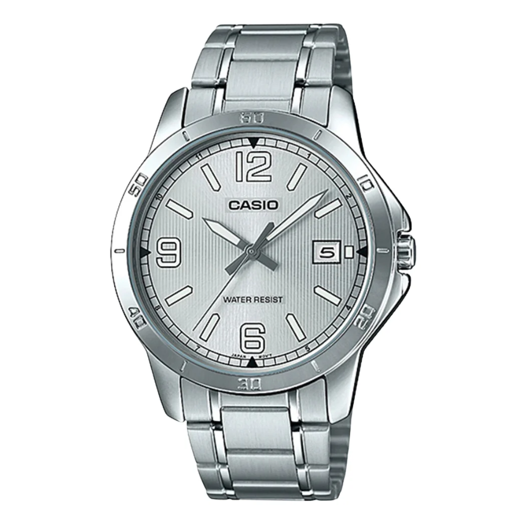 Casio Silver Stainless Steel Silver Dial Quartz Watch for Gents - CASIO MTP-V004D-7B2UDF
