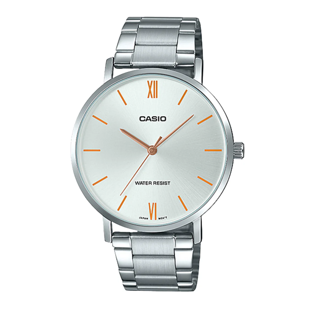 Casio Silver Stainless Steel Silver Dial Quartz Watch for Gents - CASIO MTP-VTO1D-7BUDF